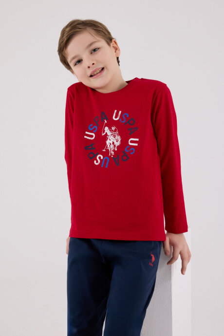 U.S. Polo Assn. Erkek Çocuk Pamuklu Kışlık Regular Fit Kırmızı Pijama Takımı US2214-C-V1 - 4