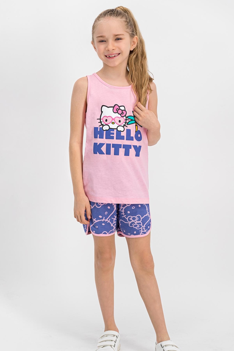 Hello Kitty Lisanslı Açık Pembe Kalın Askılı Kız Çocuk Şort Takım