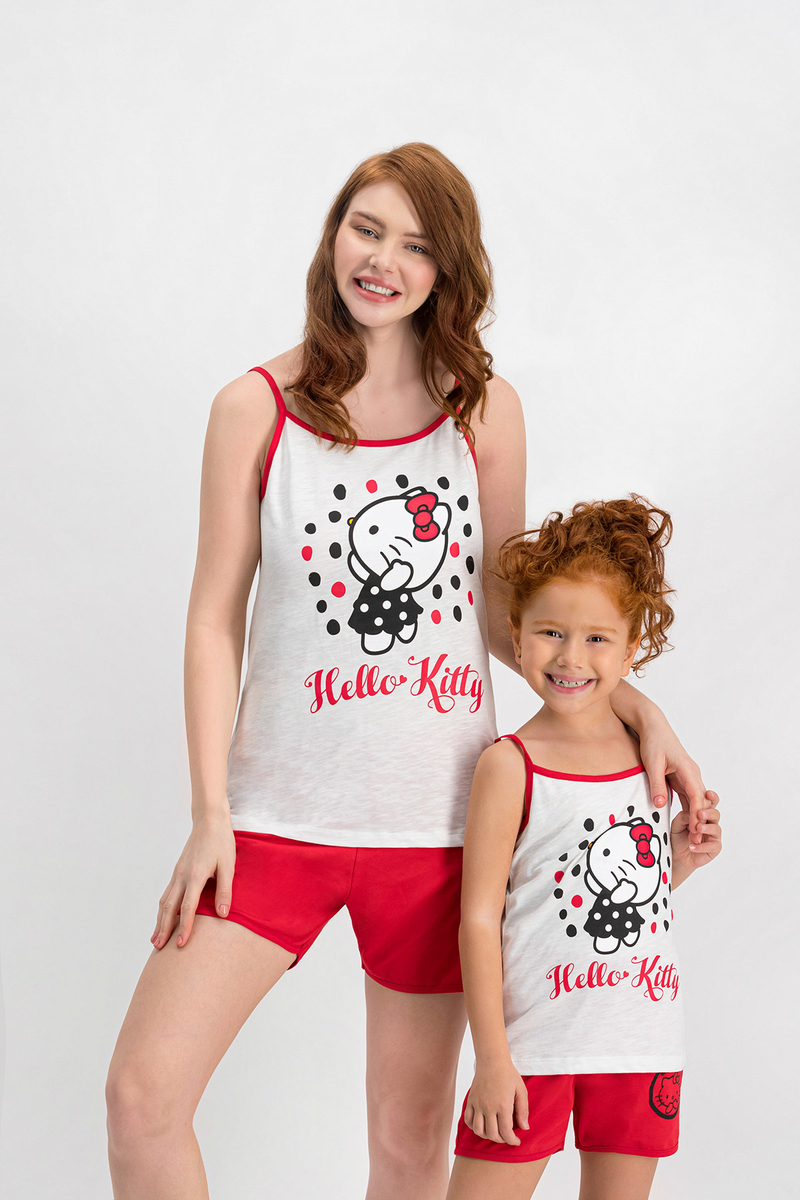 Hello Kitty - Hello Kitty Lisanslı Krem İnce Askılı Kız Çocuk Şort Takım (1)