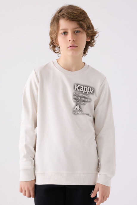 Kappa Erkek Çocuk Pamuklu Bisiklet Yaka Empirme Baskılı Kışlık Regular Fit Beyaz Sweatshirt 361U7WW-C-V2