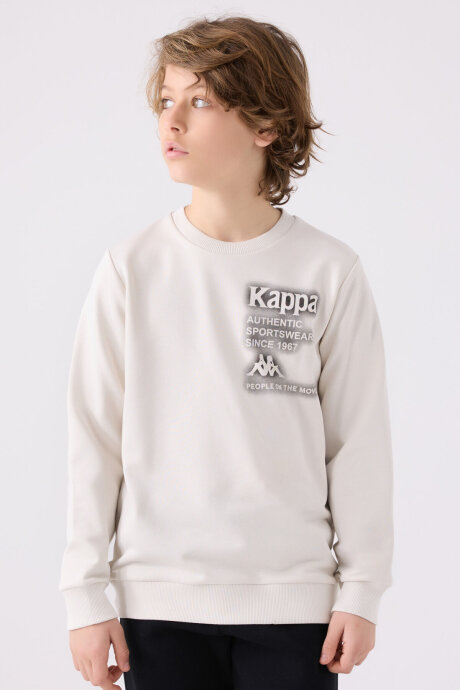 Kappa Erkek Çocuk Pamuklu Bisiklet Yaka Empirme Baskılı Kışlık Regular Fit Beyaz Sweatshirt 361U7WW-C-V2 (1)