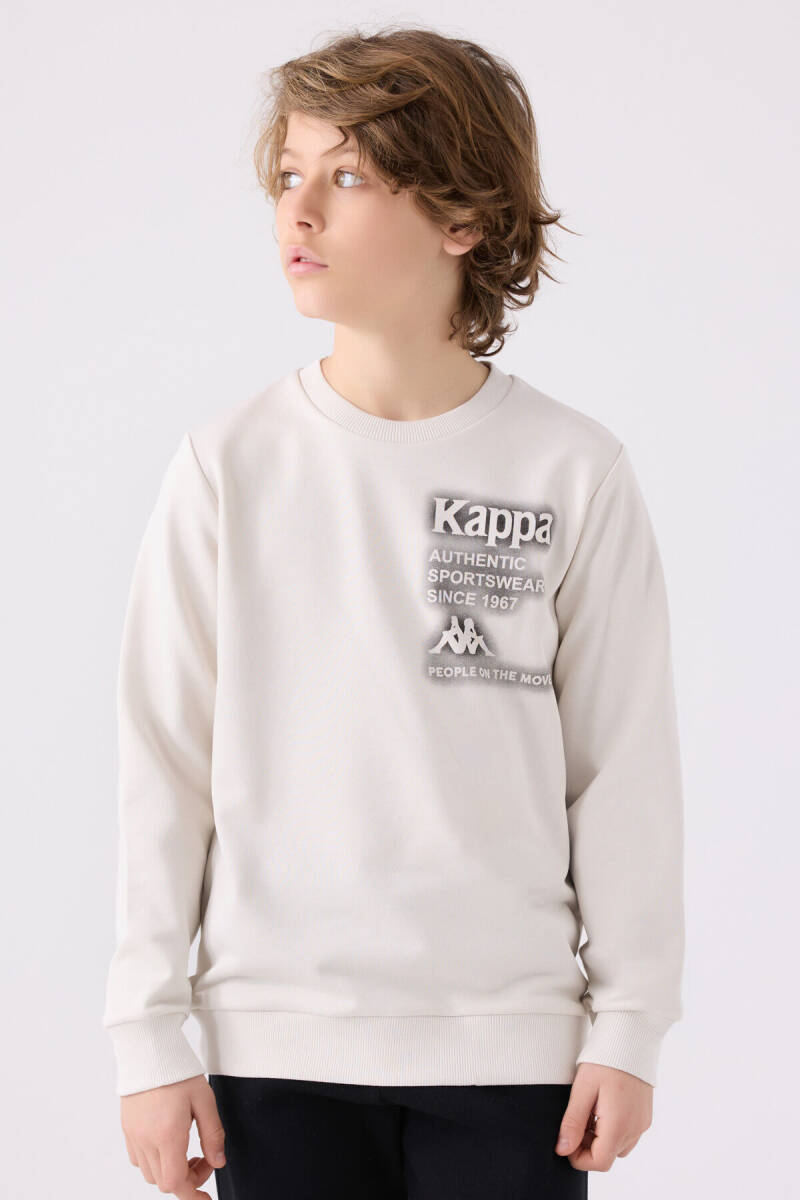 Kappa Erkek Çocuk Pamuklu Bisiklet Yaka Empirme Baskılı Kışlık Regular Fit Beyaz Sweatshirt 361U7WW-C-V2 - 2