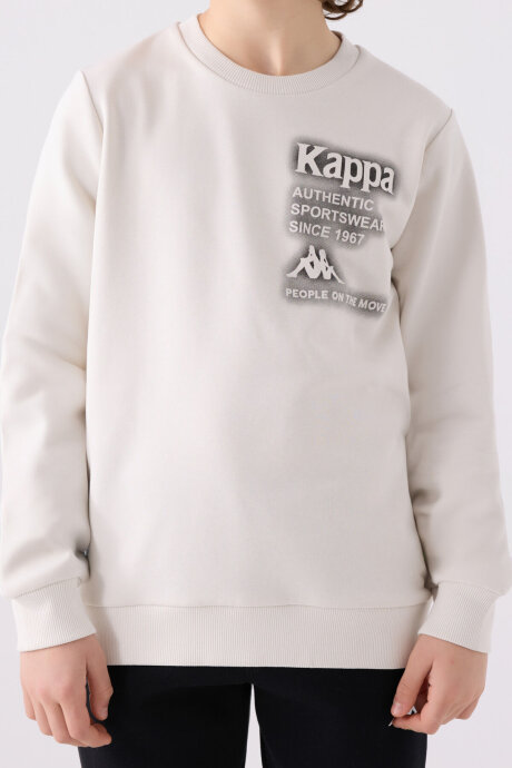 Kappa Erkek Çocuk Pamuklu Bisiklet Yaka Empirme Baskılı Kışlık Regular Fit Beyaz Sweatshirt 361U7WW-C-V2 - 3