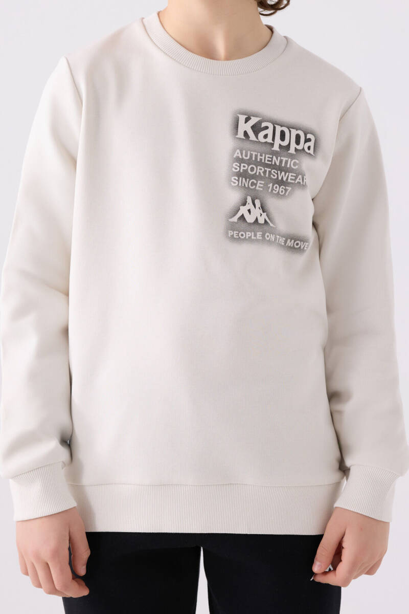Kappa Erkek Çocuk Pamuklu Bisiklet Yaka Empirme Baskılı Kışlık Regular Fit Beyaz Sweatshirt 361U7WW-C-V2 - 3
