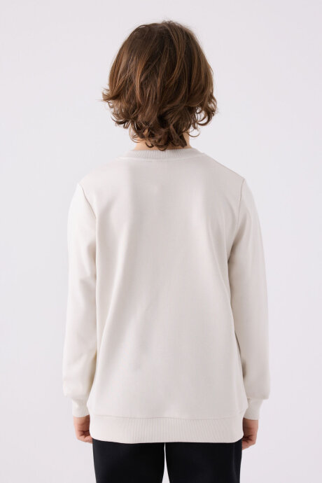 Kappa Erkek Çocuk Pamuklu Bisiklet Yaka Empirme Baskılı Kışlık Regular Fit Beyaz Sweatshirt 361U7WW-C-V2 - 4