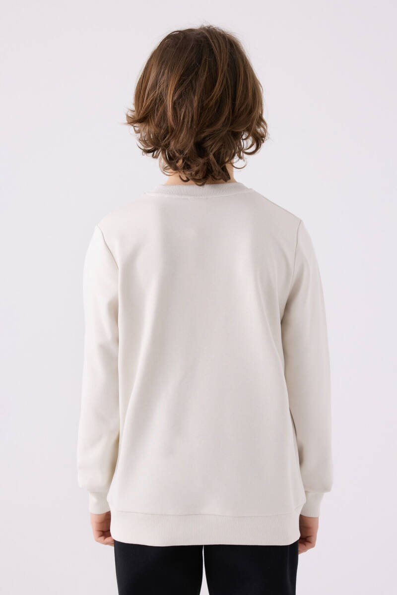 Kappa Erkek Çocuk Pamuklu Bisiklet Yaka Empirme Baskılı Kışlık Regular Fit Beyaz Sweatshirt 361U7WW-C-V2 - 4