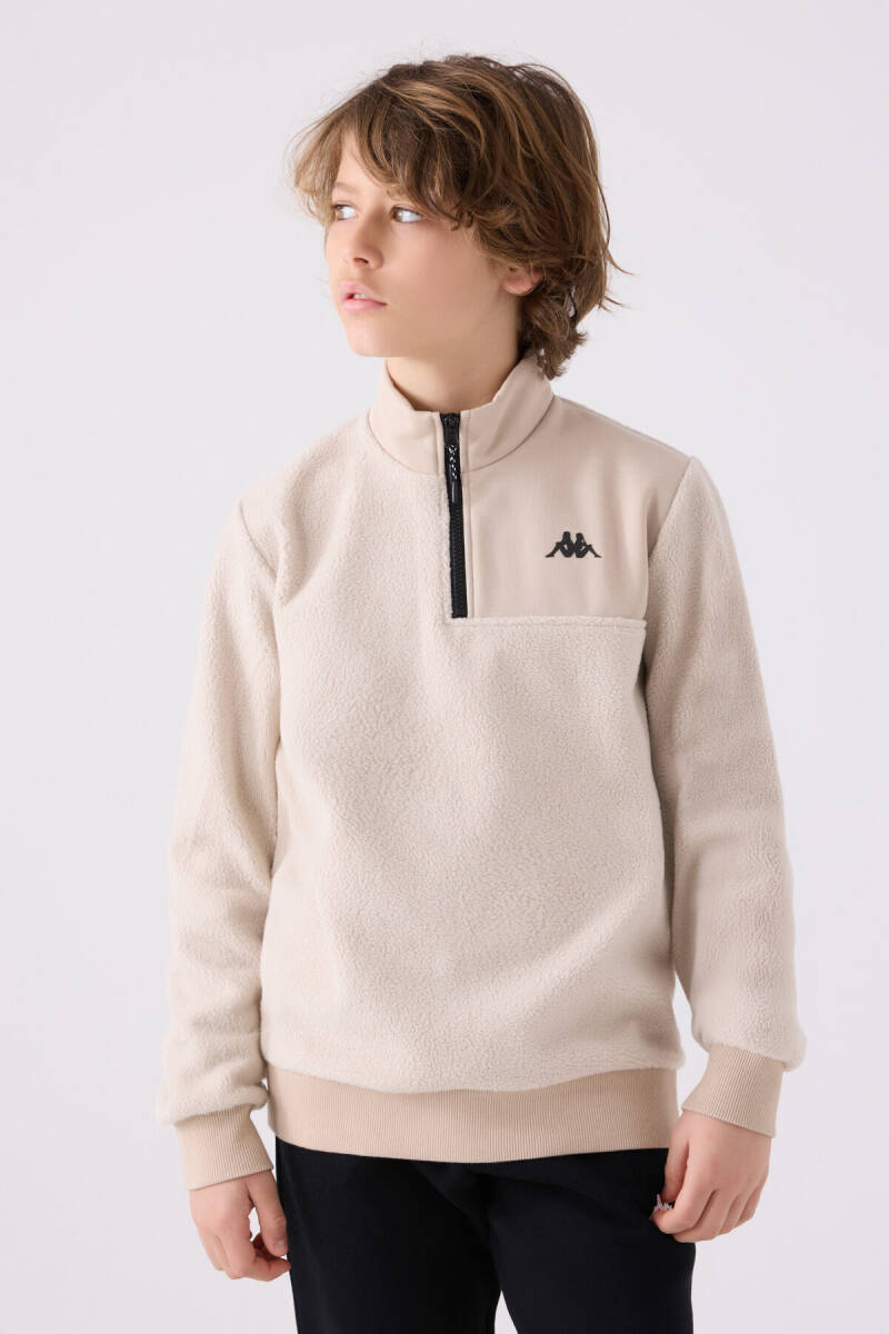 Kappa Erkek Çocuk Pamuklu Fermuarlı Yaka Baskısız Kışlık Regular Fit Krem Sweatshirt 361W1JW-C-V2 - 2