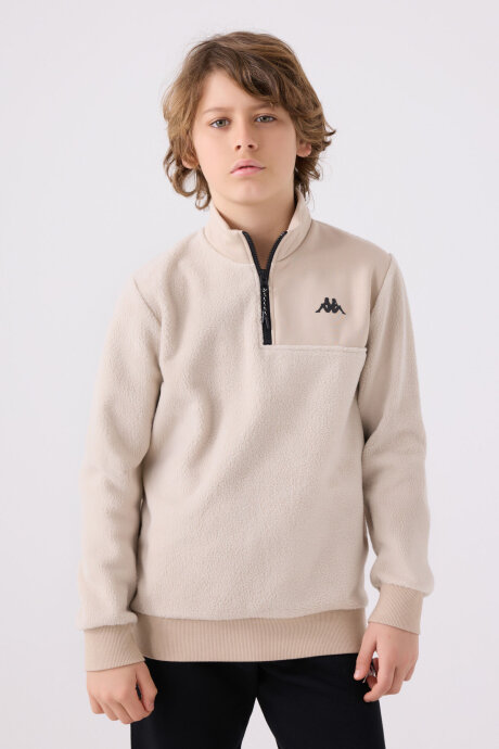 Kappa Erkek Çocuk Pamuklu Fermuarlı Yaka Baskısız Kışlık Regular Fit Krem Sweatshirt 361W1JW-C-V2 - 3