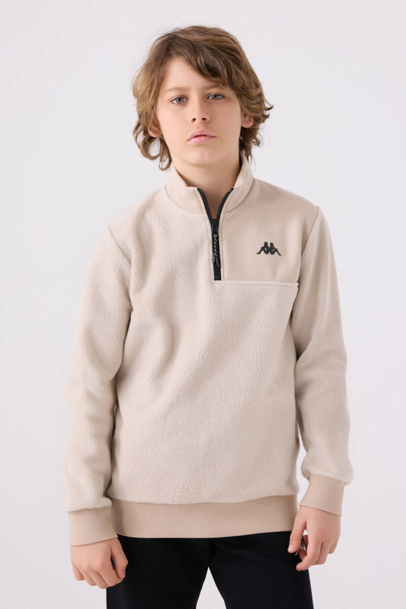 Kappa Erkek Çocuk Pamuklu Fermuarlı Yaka Baskısız Kışlık Regular Fit Krem Sweatshirt 361W1JW-C-V2 - 3