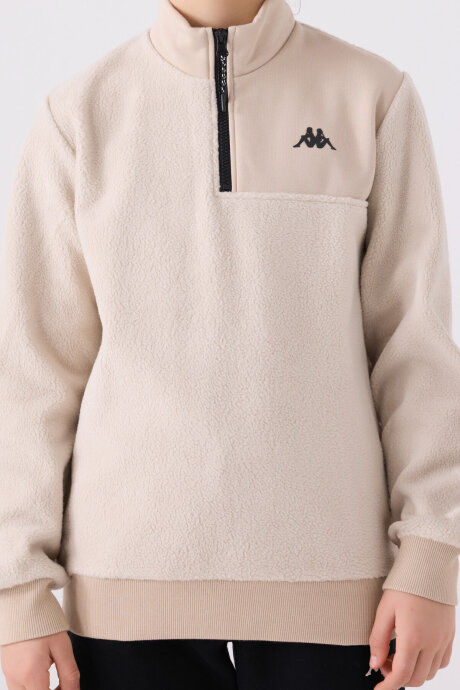 Kappa Erkek Çocuk Pamuklu Fermuarlı Yaka Baskısız Kışlık Regular Fit Krem Sweatshirt 361W1JW-C-V2 - 4