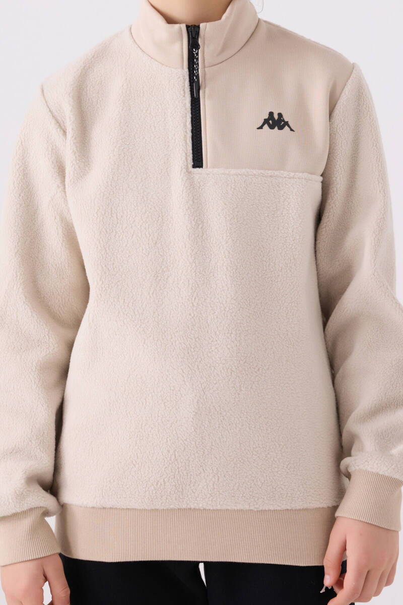 Kappa Erkek Çocuk Pamuklu Fermuarlı Yaka Baskısız Kışlık Regular Fit Krem Sweatshirt 361W1JW-C-V2 - 4