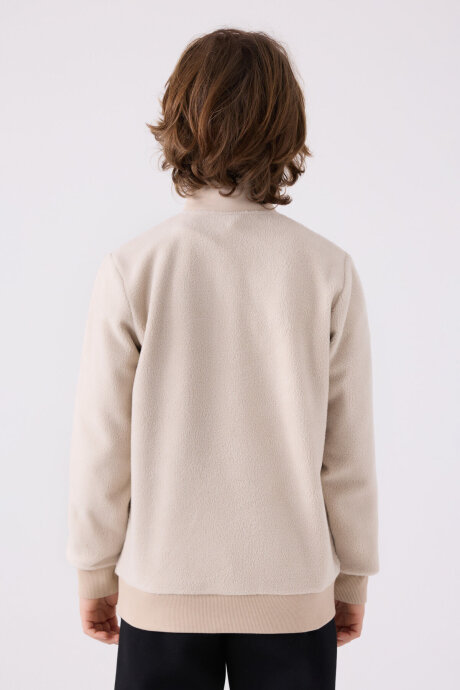 Kappa Erkek Çocuk Pamuklu Fermuarlı Yaka Baskısız Kışlık Regular Fit Krem Sweatshirt 361W1JW-C-V2 - 5