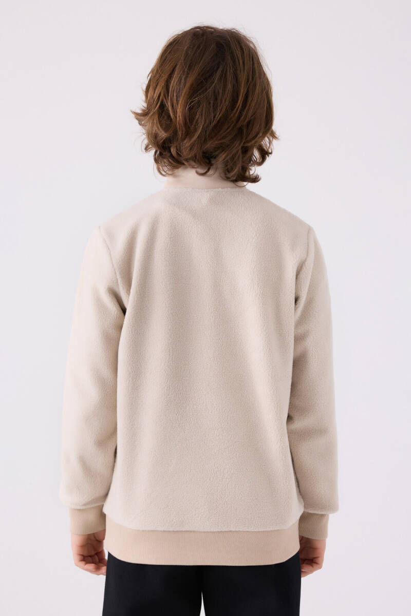 Kappa Erkek Çocuk Pamuklu Fermuarlı Yaka Baskısız Kışlık Regular Fit Krem Sweatshirt 361W1JW-C-V2 - 5