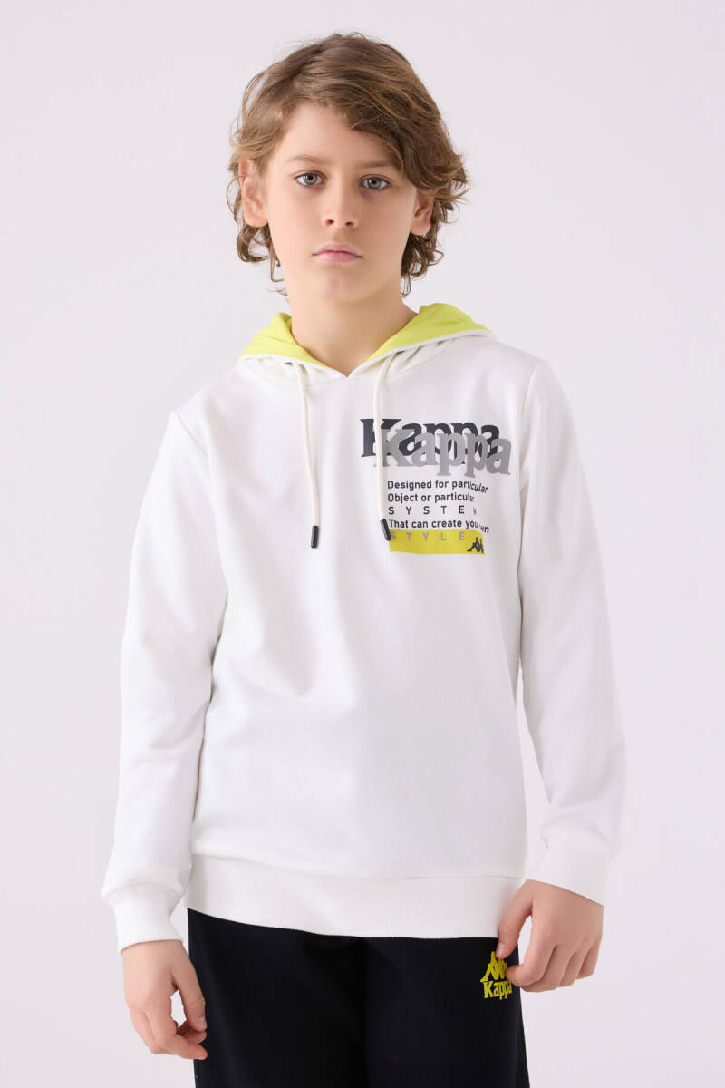 Kappa Erkek Çocuk Pamuklu Bisiklet Yaka Empirme Baskılı Kışlık Regular Fit Beyaz Sweatshirt 361W1IW-C-V1 - 3