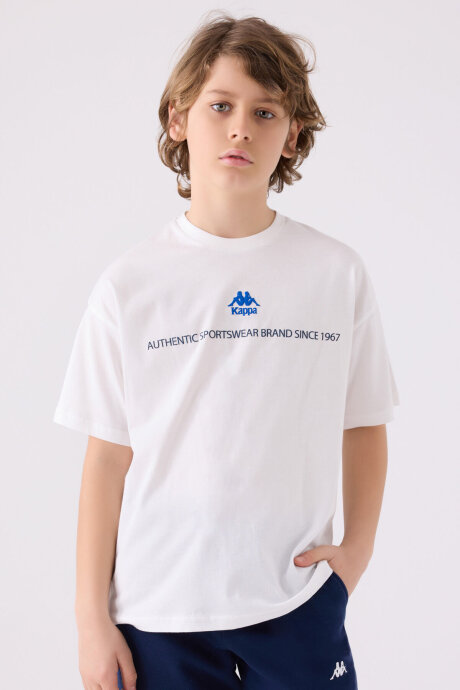 Kappa Erkek Çocuk Bisiklet Yaka Pigment Baskılı Kışlık Regular Fit Beyaz T-Shirt 341Z1QW-C-V1