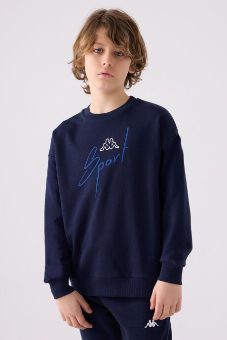 Kappa Erkek Çocuk Pamuklu Bisiklet Yaka Empirme Baskılı Kışlık Regular Fit Lacivert Sweatshirt 351V2PW-C-V1