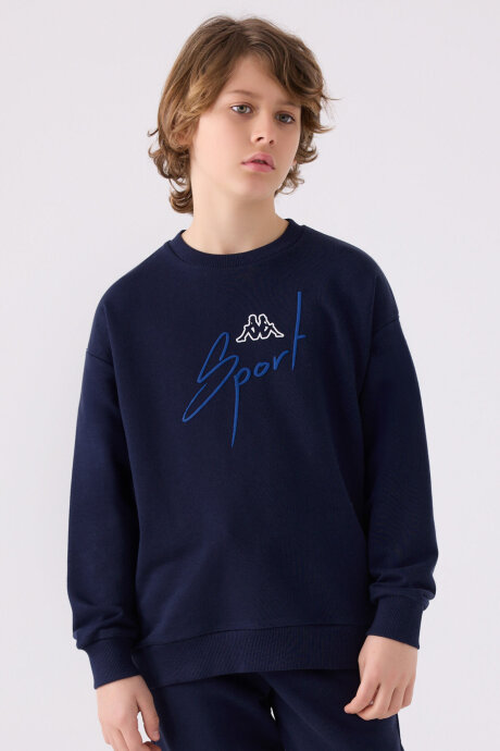 Kappa Erkek Çocuk Pamuklu Bisiklet Yaka Empirme Baskılı Kışlık Regular Fit Lacivert Sweatshirt 351V2PW-C-V1 (1)
