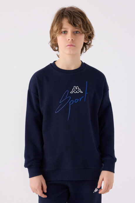 Kappa Erkek Çocuk Pamuklu Bisiklet Yaka Empirme Baskılı Kışlık Regular Fit Lacivert Sweatshirt 351V2PW-C-V1 - 3