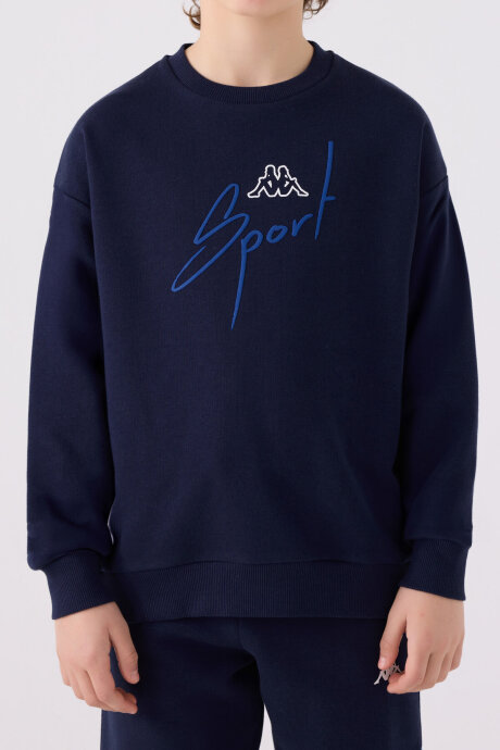 Kappa Erkek Çocuk Pamuklu Bisiklet Yaka Empirme Baskılı Kışlık Regular Fit Lacivert Sweatshirt 351V2PW-C-V1 - 4