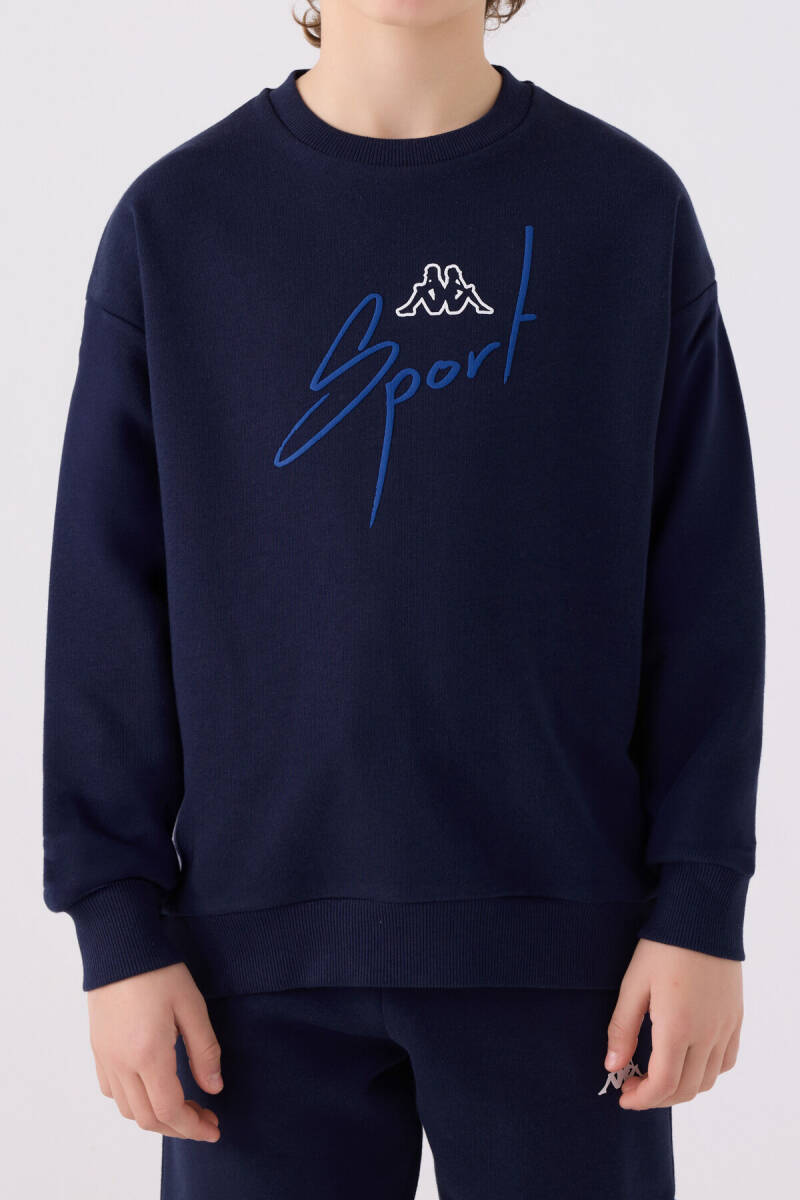 Kappa Erkek Çocuk Pamuklu Bisiklet Yaka Empirme Baskılı Kışlık Regular Fit Lacivert Sweatshirt 351V2PW-C-V1 - 4