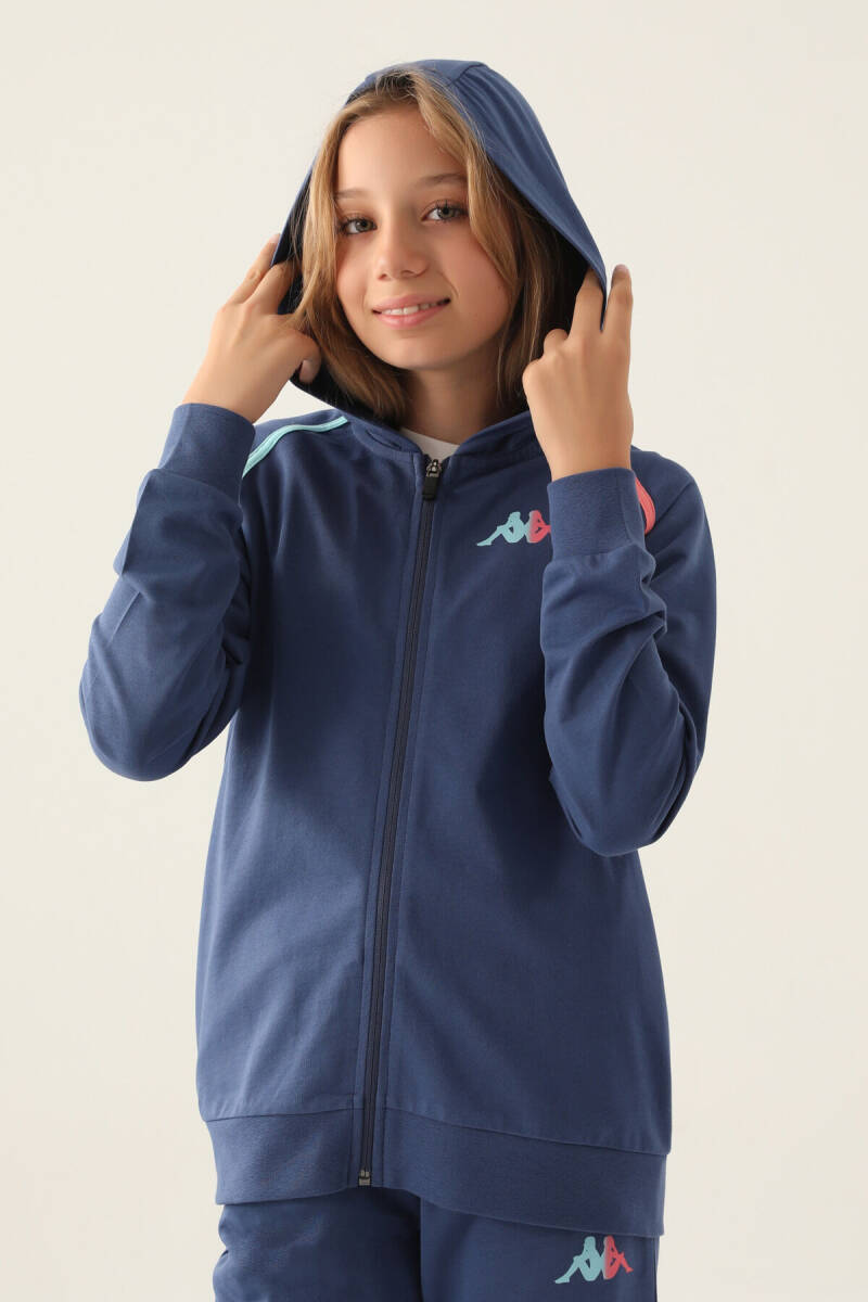 Kappa Kız Çocuk Pamuklu Kapüşonlu Pigment Baskılı Yazlık Regular Fit Lacivert Sweatshirt 381Y64W-C-V1 - 3