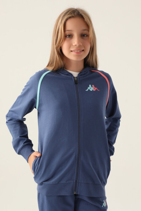 Kappa Kız Çocuk Pamuklu Kapüşonlu Pigment Baskılı Yazlık Regular Fit Lacivert Sweatshirt 381Y64W-C-V1 (1)