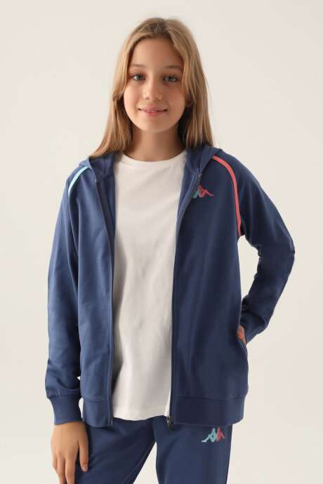 Kappa Kız Çocuk Pamuklu Kapüşonlu Pigment Baskılı Yazlık Regular Fit Lacivert Sweatshirt 381Y64W-C-V1