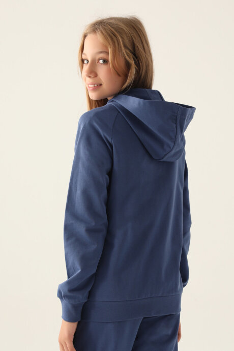 Kappa Kız Çocuk Pamuklu Kapüşonlu Pigment Baskılı Yazlık Regular Fit Lacivert Sweatshirt 381Y64W-C-V1 - 5