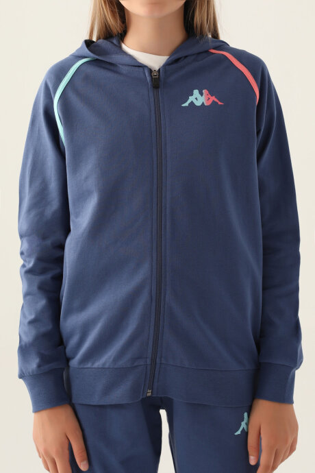 Kappa Kız Çocuk Pamuklu Kapüşonlu Pigment Baskılı Yazlık Regular Fit Lacivert Sweatshirt 381Y64W-C-V1 - 4