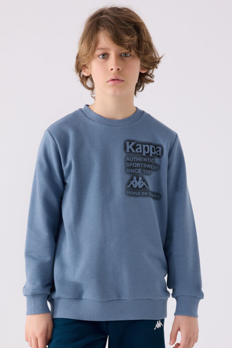 Kappa Erkek Çocuk Pamuklu Bisiklet Yaka Empirme Baskılı Kışlık Regular Fit Mavi Sweatshirt 361U7WW-C-V1