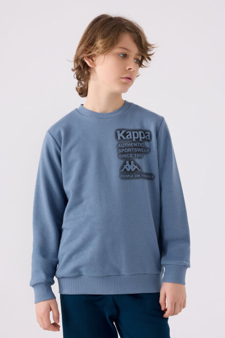 Kappa Erkek Çocuk Pamuklu Bisiklet Yaka Empirme Baskılı Kışlık Regular Fit Mavi Sweatshirt 361U7WW-C-V1 (1)