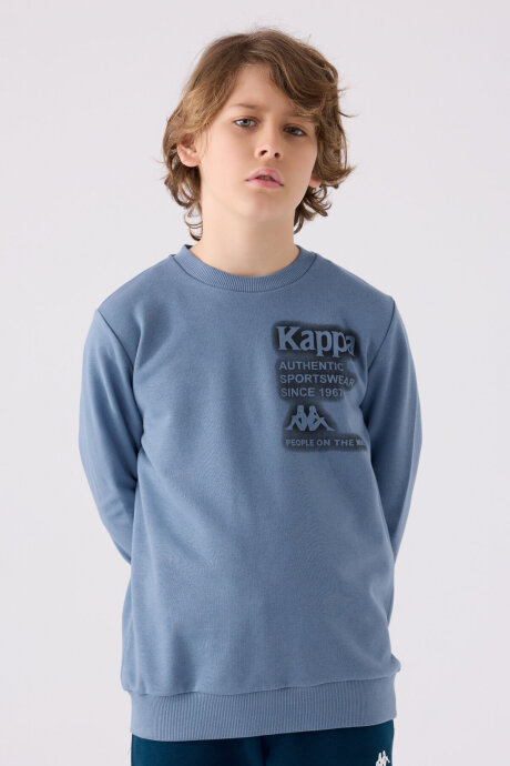 Kappa Erkek Çocuk Pamuklu Bisiklet Yaka Empirme Baskılı Kışlık Regular Fit Mavi Sweatshirt 361U7WW-C-V1 - 3