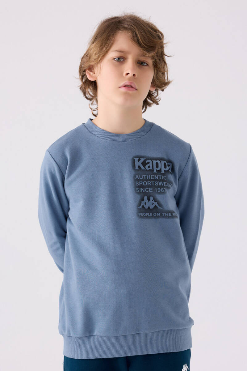 Kappa Erkek Çocuk Pamuklu Bisiklet Yaka Empirme Baskılı Kışlık Regular Fit Mavi Sweatshirt 361U7WW-C-V1 - 3