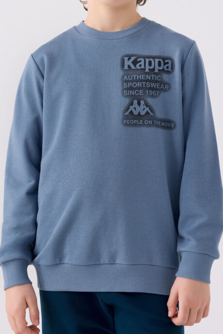 Kappa Erkek Çocuk Pamuklu Bisiklet Yaka Empirme Baskılı Kışlık Regular Fit Mavi Sweatshirt 361U7WW-C-V1 - 4