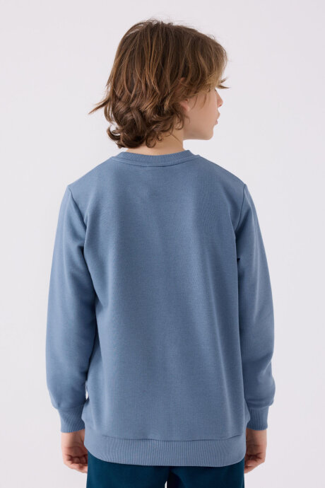 Kappa Erkek Çocuk Pamuklu Bisiklet Yaka Empirme Baskılı Kışlık Regular Fit Mavi Sweatshirt 361U7WW-C-V1 - 5