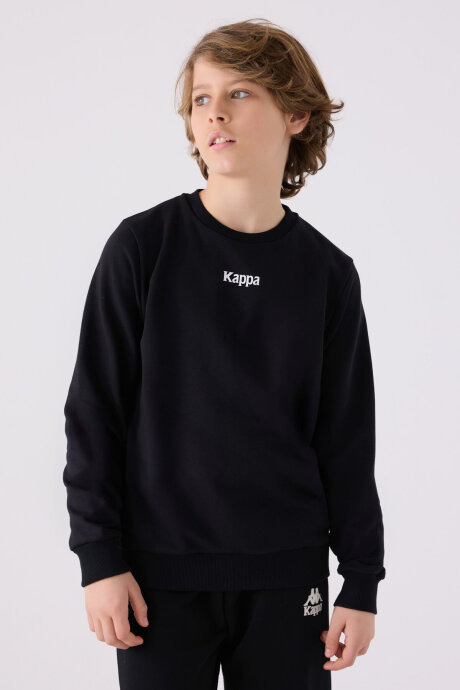 Kappa Erkek Çocuk Pamuklu Bisiklet Yaka Empirme Baskılı Kışlık Regular Fit Siyah Sweatshirt 361U7VW-C-V1