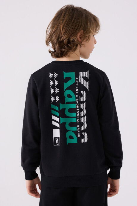 Kappa Erkek Çocuk Pamuklu Bisiklet Yaka Empirme Baskılı Kışlık Regular Fit Siyah Sweatshirt 361U7VW-C-V1 - 5