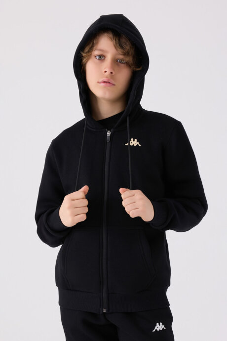 Kappa Erkek Çocuk Pamuklu Kapüşonlu Empirme Baskılı Kışlık Regular Fit Siyah Hırka 361W1LW-C-V2 - 3