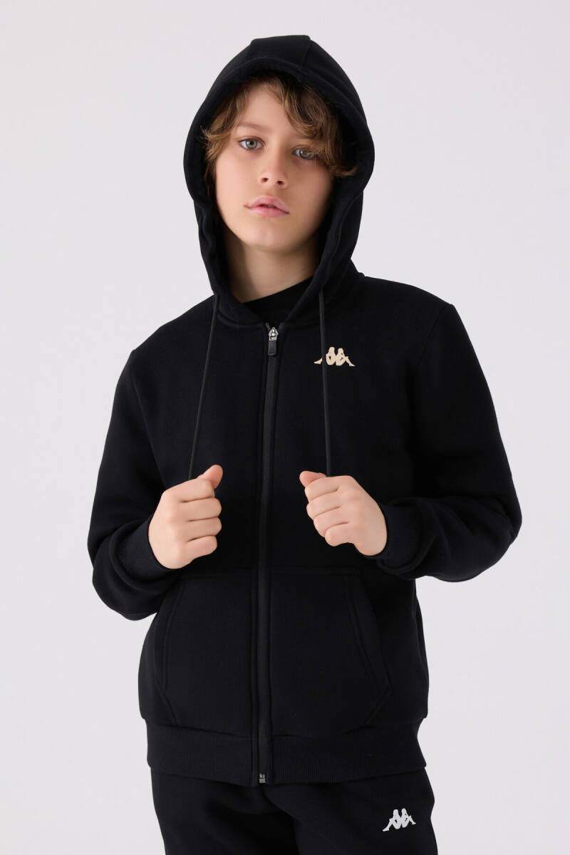 Kappa Erkek Çocuk Pamuklu Kapüşonlu Empirme Baskılı Kışlık Regular Fit Siyah Hırka 361W1LW-C-V2 - 3