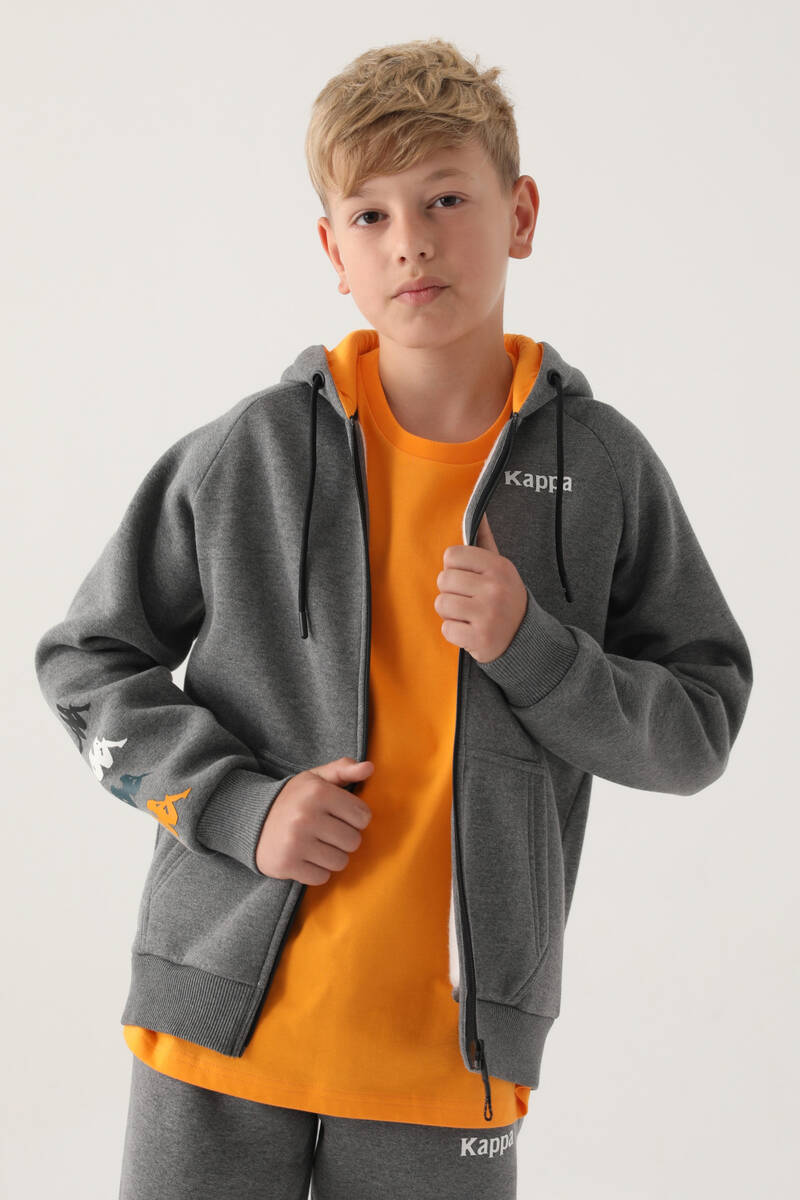 Kappa Antrasit Melanj Fermuarlı Kapüşonlu Cep Detay Erkek Çocuk Sweatshirt