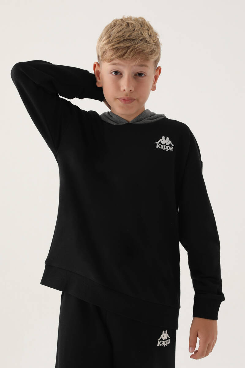 Kappa Siyah Kol Baskı Detay Kapüşonlu Erkek Çocuk Sweatshirt