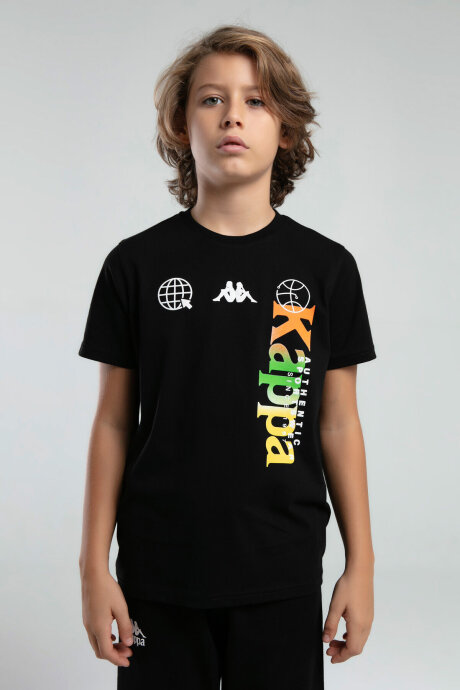 Kappa Erkek Çocuk Bisiklet Yaka Pigment Baskılı Yazlık Regular Fit Siyah T-Shirt 38257QW-C-V2