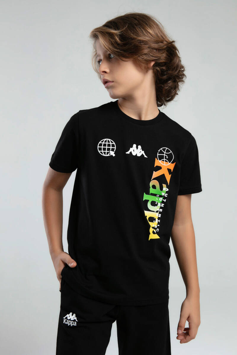 Kappa Erkek Çocuk Bisiklet Yaka Pigment Baskılı Yazlık Regular Fit Siyah T-Shirt 38257QW-C-V2 - 2