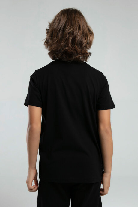 Kappa Erkek Çocuk Bisiklet Yaka Pigment Baskılı Yazlık Regular Fit Siyah T-Shirt 38257QW-C-V2 - 3