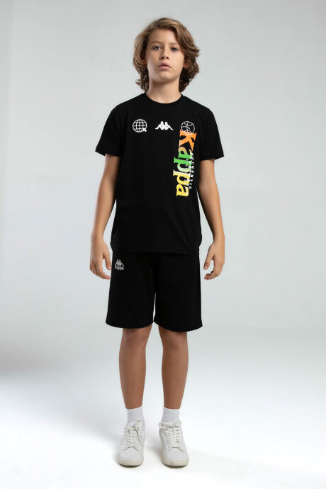 Kappa Erkek Çocuk Bisiklet Yaka Pigment Baskılı Yazlık Regular Fit Siyah T-Shirt 38257QW-C-V2 - 4