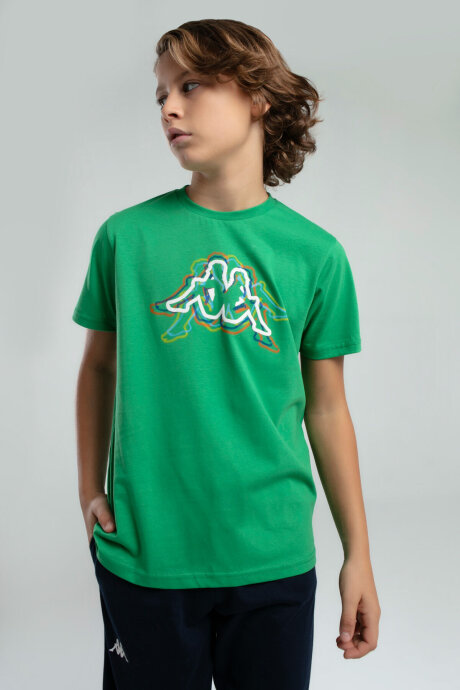 Kappa Erkek Çocuk Bisiklet Yaka Pigment Baskılı Yazlık Regular Fit Yeşil T-Shirt 37235ZW-C-V3
