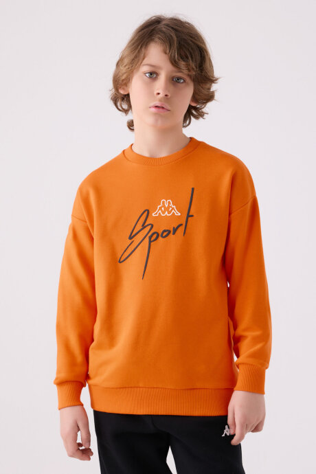 Kappa Erkek Çocuk Pamuklu Bisiklet Yaka Empirme Baskılı Kışlık Regular Fit Turuncu Sweatshirt 351V2PW-C-V2