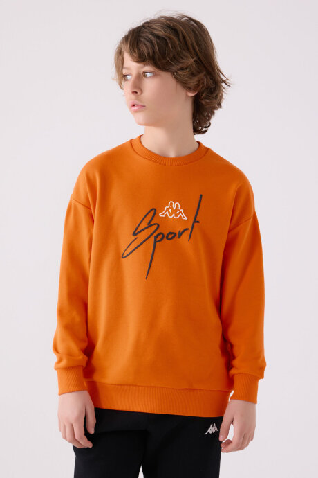Kappa Erkek Çocuk Pamuklu Bisiklet Yaka Empirme Baskılı Kışlık Regular Fit Turuncu Sweatshirt 351V2PW-C-V2 (1)