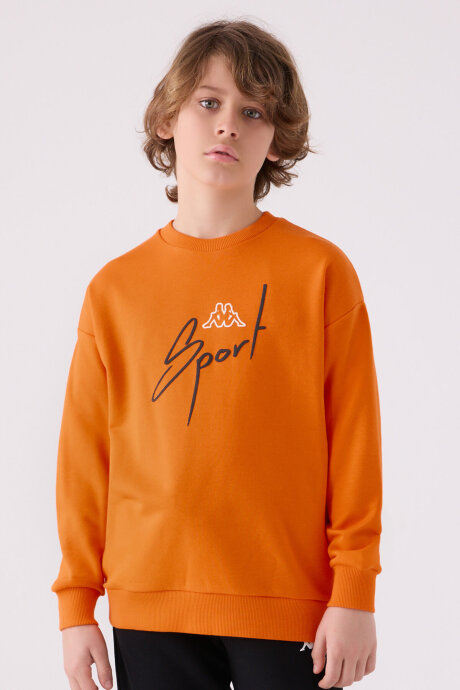 Kappa Erkek Çocuk Pamuklu Bisiklet Yaka Empirme Baskılı Kışlık Regular Fit Turuncu Sweatshirt 351V2PW-C-V2 - 3