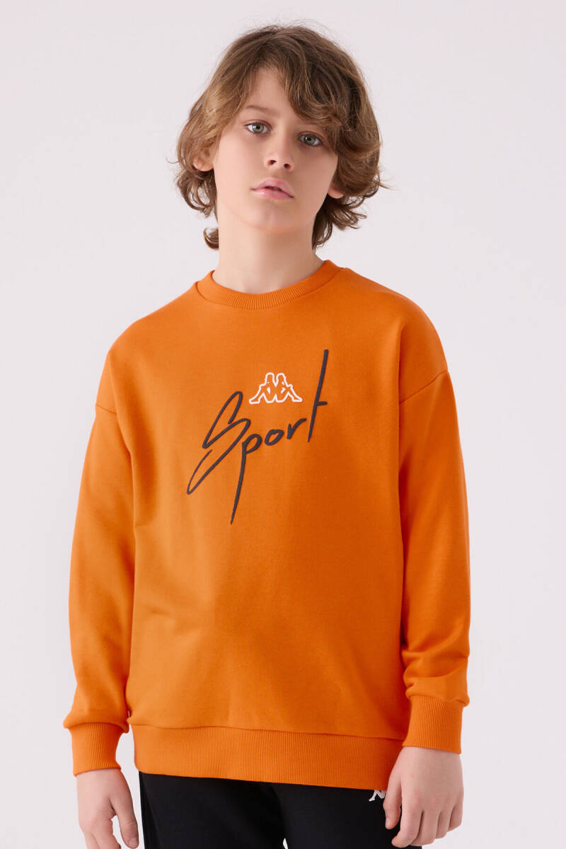Kappa Erkek Çocuk Pamuklu Bisiklet Yaka Empirme Baskılı Kışlık Regular Fit Turuncu Sweatshirt 351V2PW-C-V2 - 3